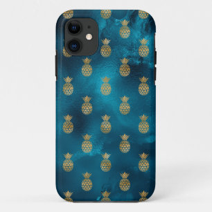 Capa Para iPhone 11 Abacaxi Dourado Metálico Elegante