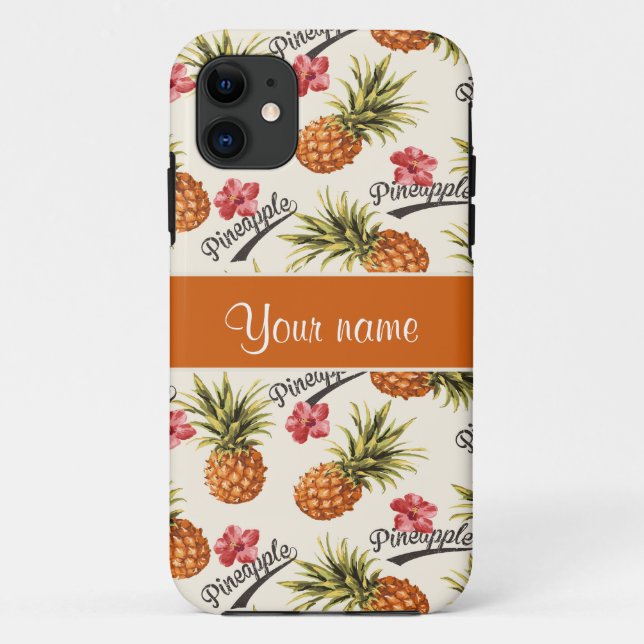 Capa Para iPhone 11 Abacaxi e hibiscus (Verso)