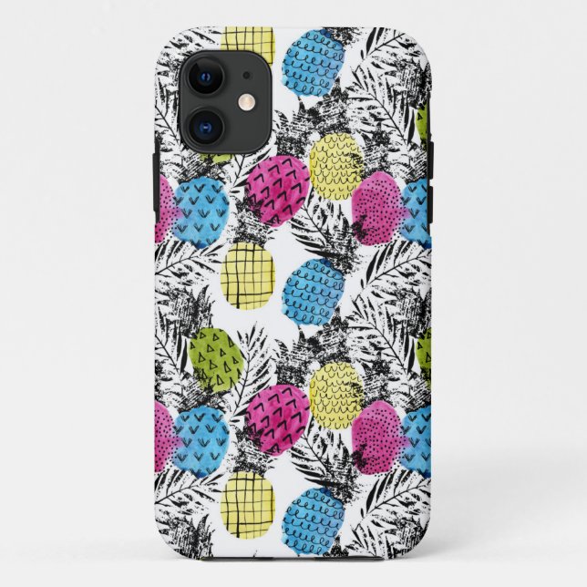 Capa Para iPhone 11 Abacaxis e folhas de palmeira do pop art (Verso)