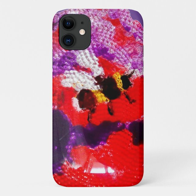 Capa Para iPhone 11 Abelha Vermelha Roxo Colorida (Verso)