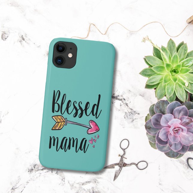 Capa Para iPhone 11 Abençoada Mama Gift para o caso da Mãe Turquoise i (Blessed Mama iPhone case. Gift for mom birthday, Mother's day. Teal Turquoise )