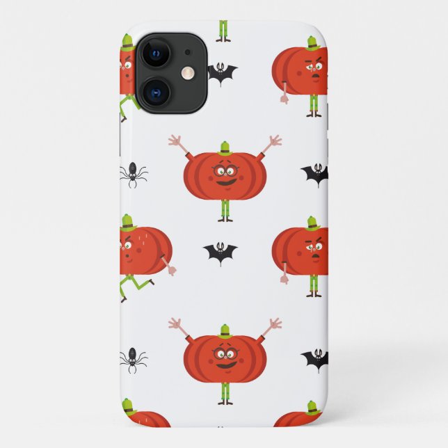 Capa Para iPhone 11 Abóboras de halloween, abóboras, padrão de aranha  (Verso)