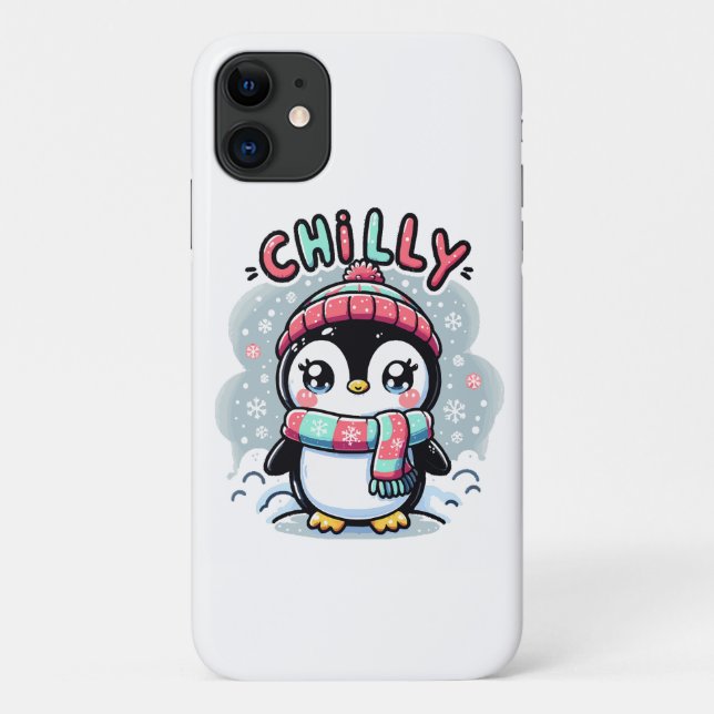 Capa Para iPhone 11 Abraço de Cachecol Nevado do Pinguim Gelado (Verso)