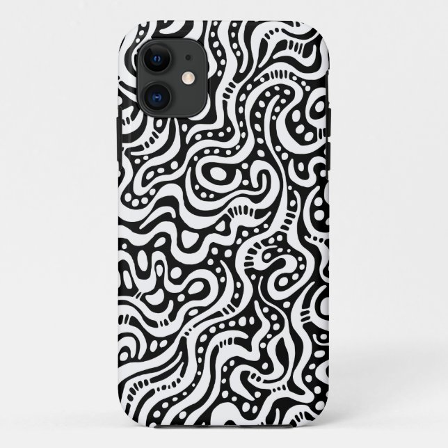 Capa Para iPhone 11 Abstrato 041211 - Branco sobre Preto (Verso)
