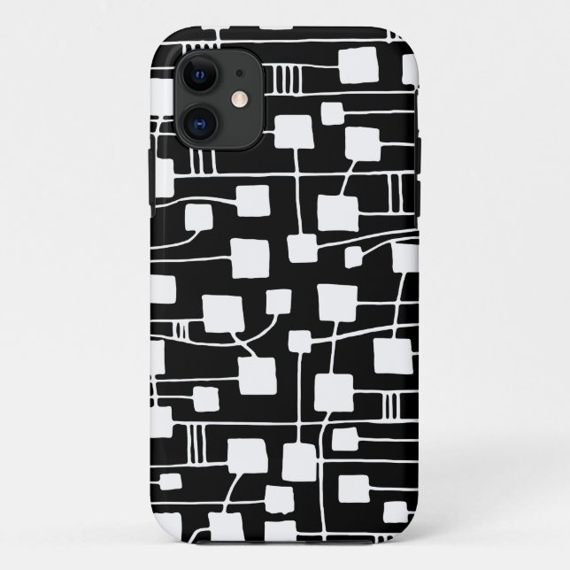 Capa Para iPhone 11 Abstrato 111211 - Branco sobre Preto (Verso)