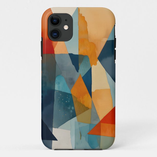 Capa Para iPhone 11 Abstrato Ângulos de Azul e Laranja (Verso)