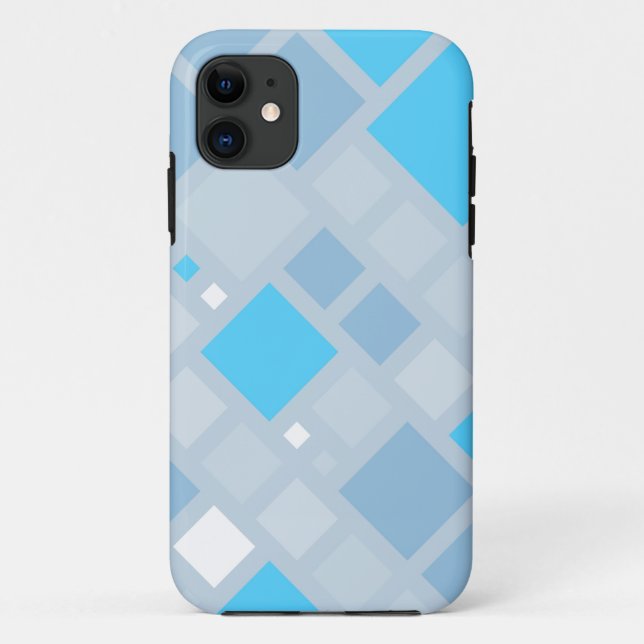 Capa Para iPhone 11 Abstrato Art | Praças Cinzas azuis (Verso)