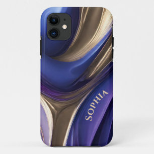 Capa Para iPhone 11 Abstrato-Azul-Roxo e Dourado Moderno Personalizado
