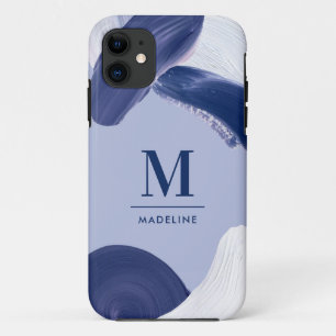 Capa Para iPhone 11 Abstrato branco azul pintado com a mão moderna tex