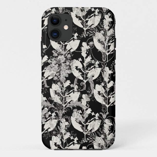 Capa Para iPhone 11 Abstrato branco-branco-preto-branco deixa padrões (Verso)