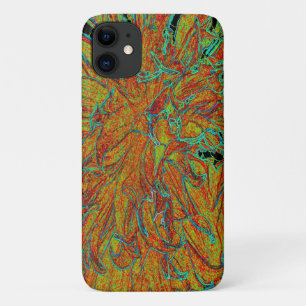 Capa Para iPhone 11 Abstrato Burnt Orange and Green Dahlia Bloom