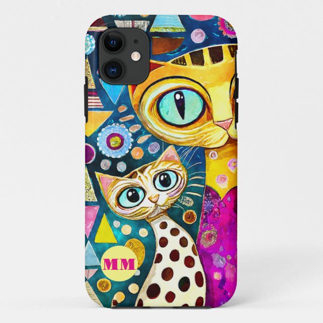 Capa Para iPhone 11 Abstrato de Gatos legal (Verso)