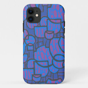 Capa Para iPhone 11 Abstrato de na moda Azul e Magenta, Contorno Preto