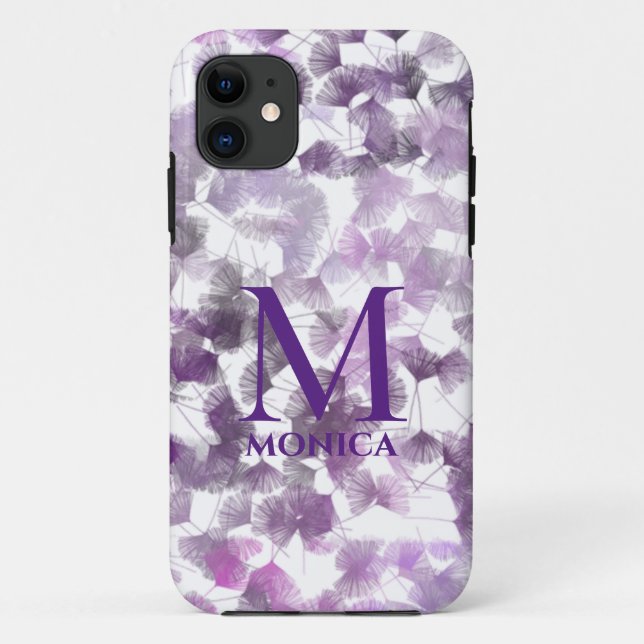 Capa Para iPhone 11 Abstrato Floral Girly Purple White Monographic Nam (Verso)