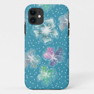 Capa Para iPhone 11 Abstrato flores em lindos tons azuis claros