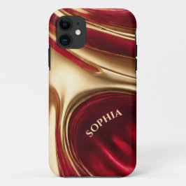 Capa Para iPhone 11 Abstrato Flow Art-Red e Dourado