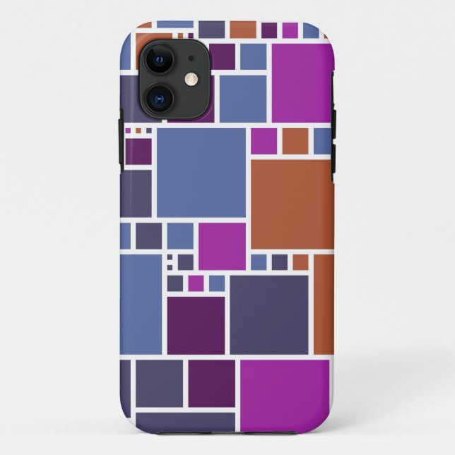 Capa Para iPhone 11 Abstrato Geométrico Quadrados | Cinzas roxas casta (Verso)