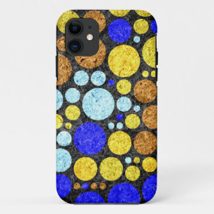 Capa Para iPhone 11 Abstrato Grunge Bolinhas Azul-Amarelo
