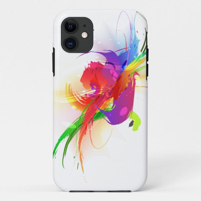 Capa Para iPhone 11 Abstrato Rainbow Lorikeet Paint Splatters (Verso)