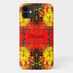 Capa Para iPhone 11 Abstrato Red Black Yellow Glitter Name Personaliza