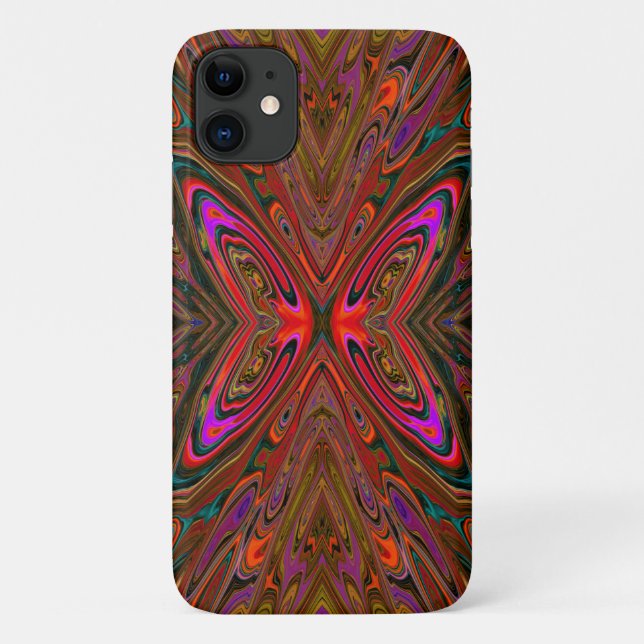 Capa Para iPhone 11 Abstrato Trippy Orange e Magenta Butterfly (Verso)