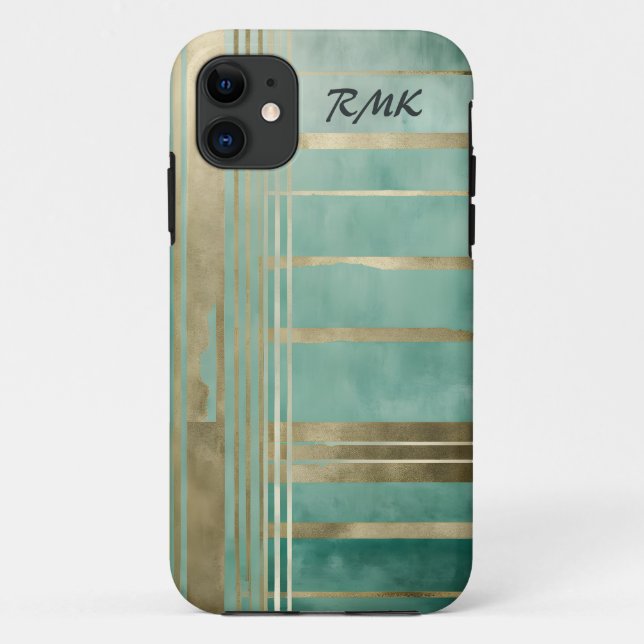 Capa Para iPhone 11 Abstrato verde e Dourado nº 3 personalizado (Verso)