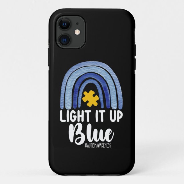 Capa Para iPhone 11 Acenda-O Azul Arco-Íris Autismo Família de Consciê (Verso)