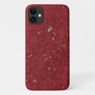 Capa Para iPhone 11 Acentos de ouro vermelho-rublo-mármore falsos