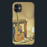 Capa Para iPhone 11 Acoustic guitar player gift<br><div class="desc">This vintage guitar artwork is suitable for guitar players who love playing guitar. it can be given as a gift for a boyfriend,  girlfriend,  or dad on a birthday,  father's day,  or valentine's day. The retro design features cool vintage Acoustic guitar player gift</div>