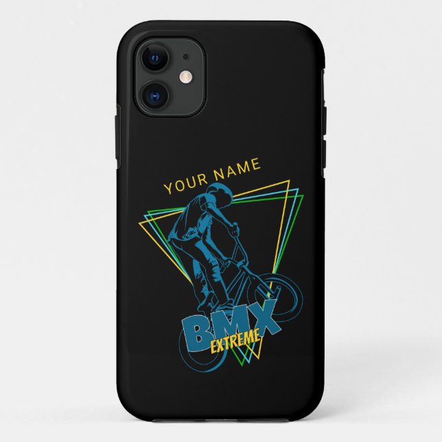 Capa Para iPhone 11 Adicionar seu nome Texto Extreme BMX Geométrico (Verso)