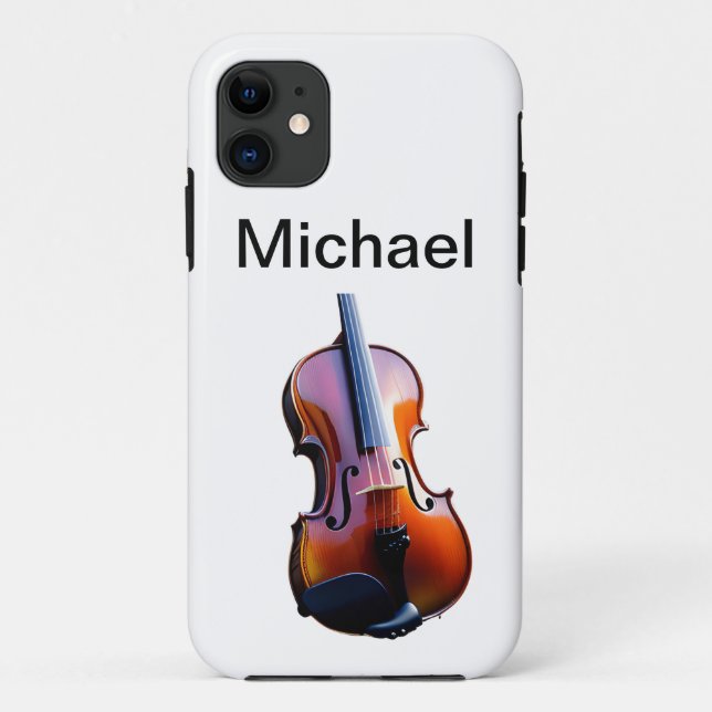 Capa Para iPhone 11 Adicione seu nome texto violino marrom música aman (Verso)