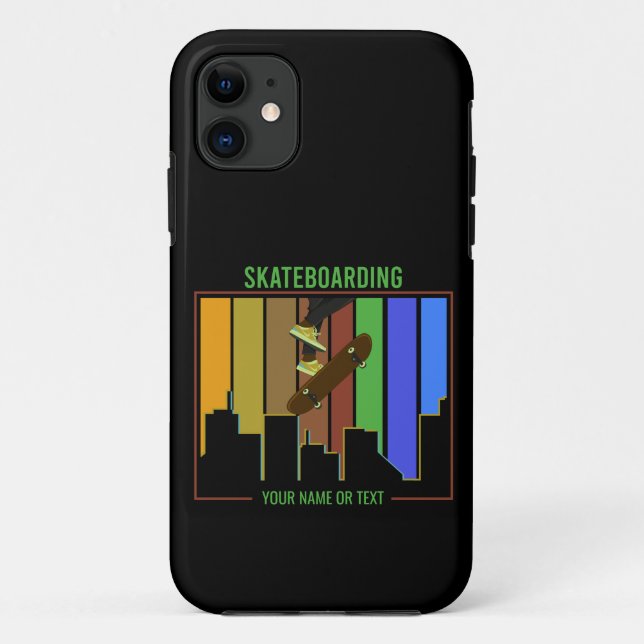 Capa Para iPhone 11 Adicione Texto do Skateboard na cena da cidade urb (Verso)