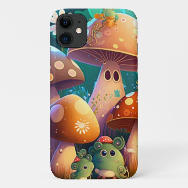 Capa Para iPhone 11 Adoráveis e bonitos cogumelos para bebês (Verso)