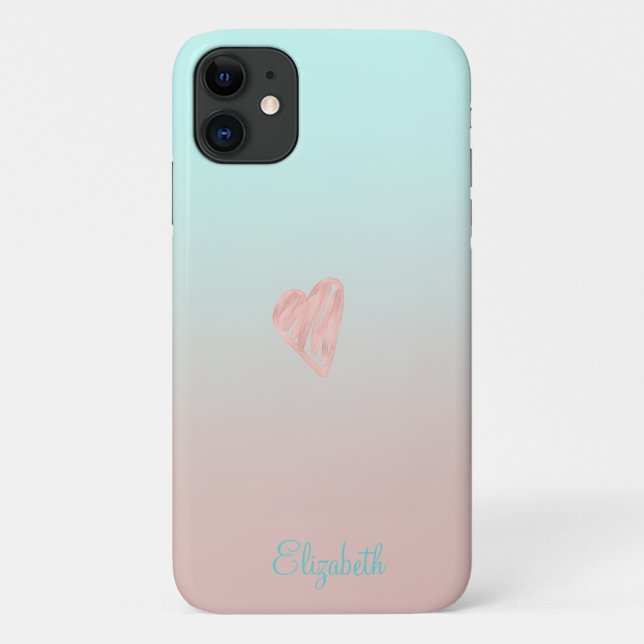 Capa Para iPhone 11 Adorável Girly Ombre Heart (Verso)