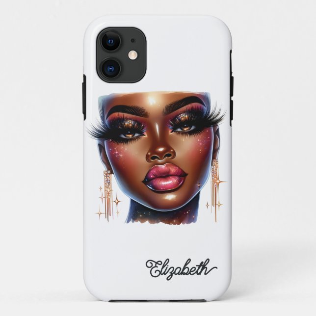 Capa Para iPhone 11 Afro Queen Melanin Chic Fashion Art (Verso)