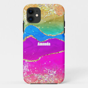Capa Para iPhone 11 Ágata Arco-Íris Brilho Falso