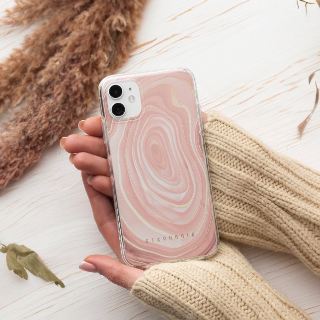 Capa Para iPhone 11 Ágata Geodo Rosa Bege Dourado Falso Folheado (Criador carregado)