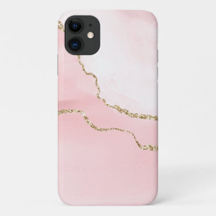 Capa Para iPhone 11 Agate cor-de-rosa com fita Dourada elegante