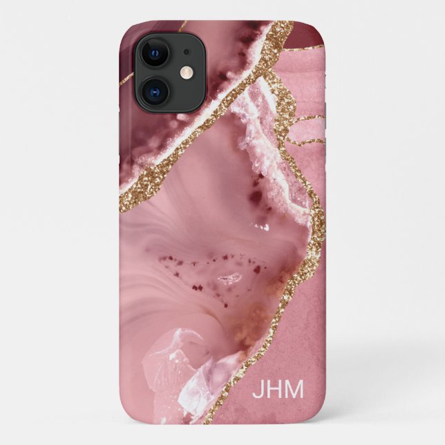 Capa Para iPhone 11 Agate Dourado Rosa moderno (Verso)