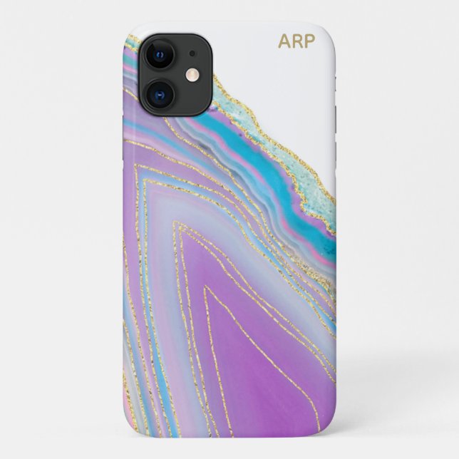 Capa Para iPhone 11 *~* Agato de Arco-Íris Pastel - Veias Douradas (Verso)