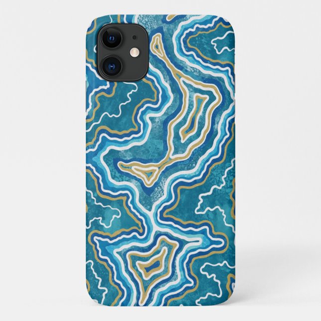 Capa Para iPhone 11 Agato Gráfico Dourado Azul (Verso)