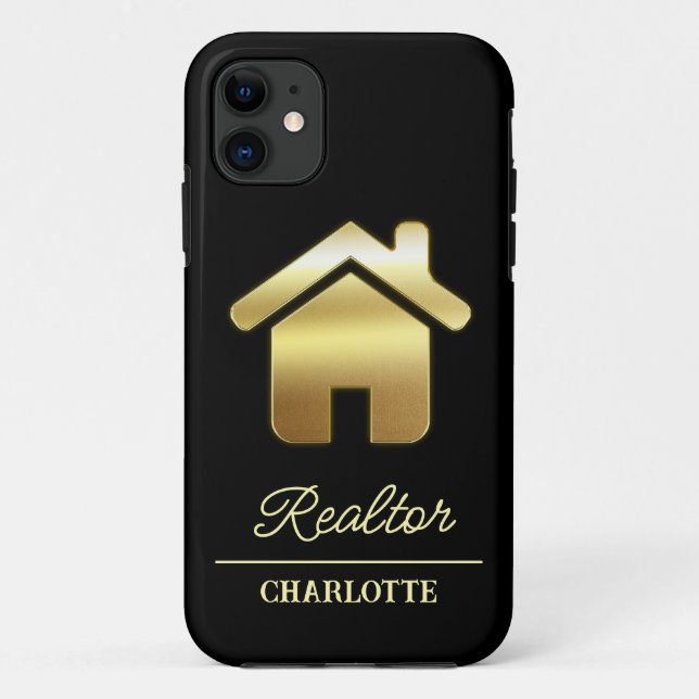 Capa Para iPhone 11 Agente Imobiliário Personalizado Preto e Dourado  (Verso)