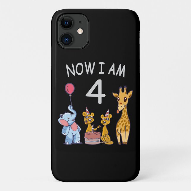 Capa Para iPhone 11 Agora tenho 4 anos, 4 anos, aniversário no zoológi (Verso)