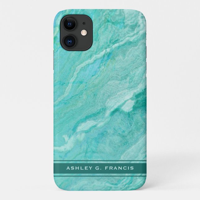 Capa Para iPhone 11 Água suave, turquesa e agato verde (Verso)