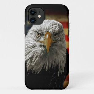Capa Para iPhone 11 Águia Americana Careca na Bandeira Grunge