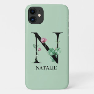 Capa Para iPhone 11 Alfabeto Floral Personalizado Monograma N