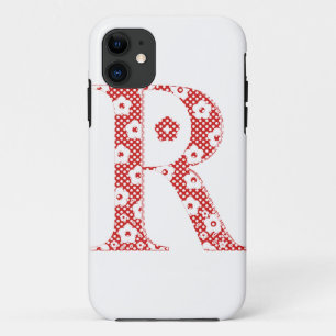 Capa Para iPhone 11 alfabeto floral R (vermelho e pontos)