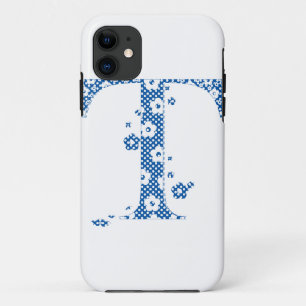 Capa Para iPhone 11 alfabeto floral T (azul e pontos)