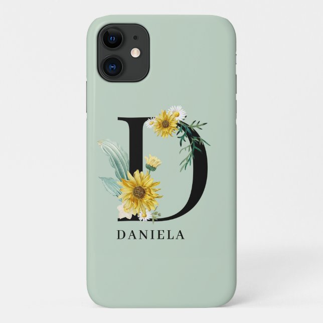 Capa Para iPhone 11 Alfabeto Personalizado D Monograma Floral (Verso)