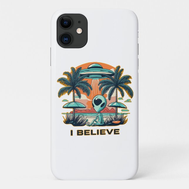 Capa Para iPhone 11 alienígena com OVNI EU ACREDITO (Verso)